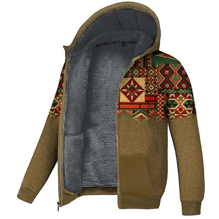 Men's Fleece Jacket Full Zip Hoodie Fleece Hoodie Sherpa Jacket Green Blue  Royal Blue Dark Gray Red Hooded Tribal Graphic Prints Zipper Print Casual  Daily Sports 3D Print 