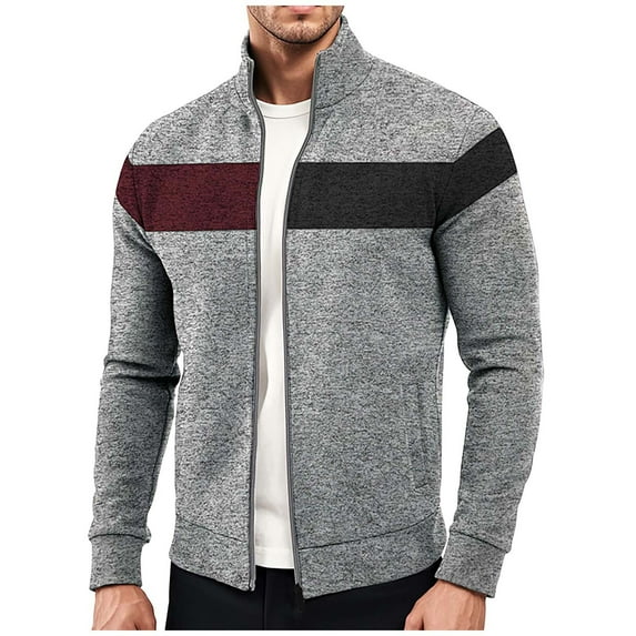 Men's Fleece Jacket Lightweight Full Zip Windproof Warm Stand Collar Sweatshirt with Zipper Pockets Casual Running Outdoor Athletic