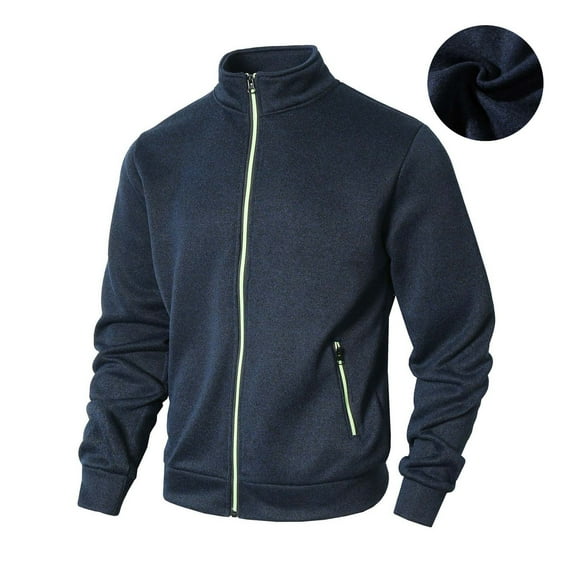 Men's Fleece Jacket Lightweight Full Zip Windproof Warm Stand Collar Sweatshirt with Zipper Pockets Casual Running Outdoor Athletic