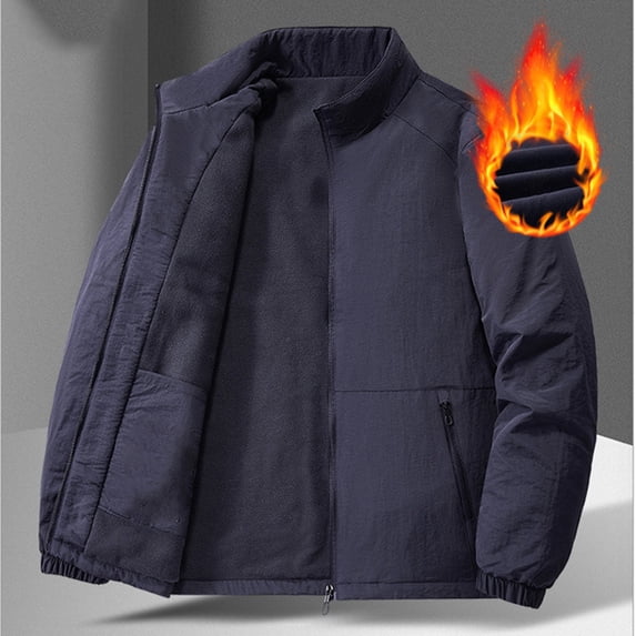 Men's Fleece Jacket, Long Sleeve Stand Collar Design with Zipper Pockets, Lightweight Polyester Fabric, Breathable and Moisture-Wicking for Outdoor Casual Wear, Hiking, and Sports Activities