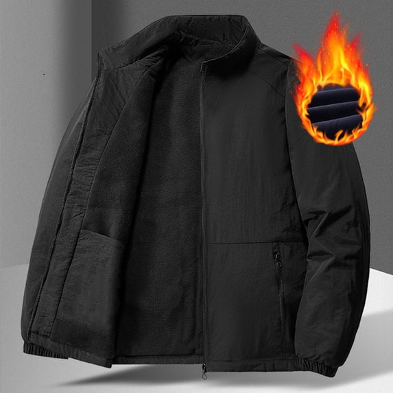 Men's Fleece Jacket, Long Sleeve Stand Collar Design with Zipper Pockets, Lightweight Polyester Fabric, Breathable and Moisture-Wicking for Outdoor Casual Wear, Hiking, and Sports Activities