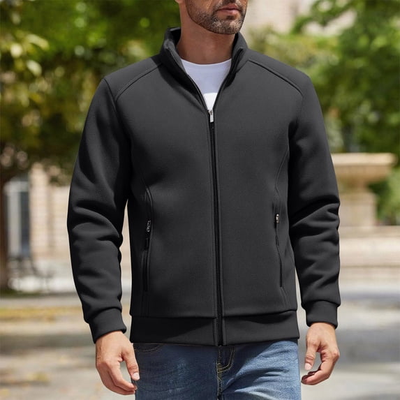 Men's Fleece Jacket, Long Sleeve with Turn-Down Collar, Full-Zip Front and Secure Pockets for Casual Wear, Outdoor Activities and Daily Use in Cool Weather