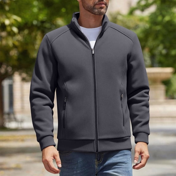 Men's Fleece Jacket, Long Sleeve with Turn-Down Collar, Full-Zip Front and Secure Pockets for Casual Wear, Outdoor Activities and Daily Use in Cool Weather