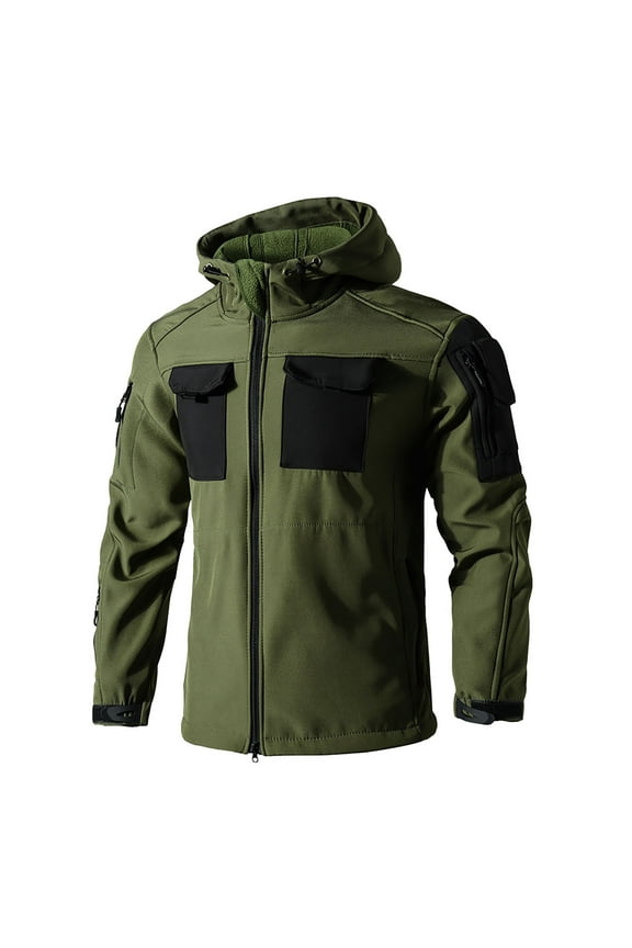 Men's Fleece Jacket Performance Windproof Softshell Jackets Outdoor Hiking Sports Winter Outwear Coat Green L
