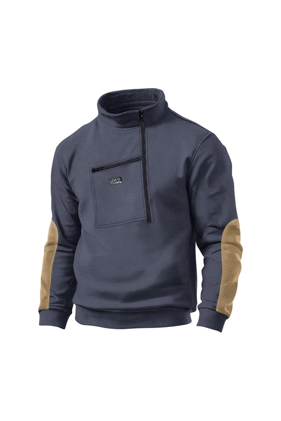 Men's Fleece Jacket Sweatshirt Winter Tactical half-Zip Coat Stand Collar Long Sleeve Military Jackets Multi Pockets Gray S