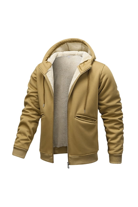 Men's Fleece Jacket Zip up Sherpa Thermal Jackets Fleece Lined Hoodie Fall Winter Coat Windbreak Sweatshirt Fuzzy Sports Cardigan Plush Insulated Zipped Parker Coats