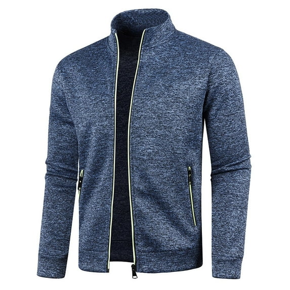 Men’s Fleece Jacket with Zipper Pockets No Hooded Full Zip Lightweight Warm Long Sleeve Coat Solid Color Soft Casual Sport Coats Fashionable Breathable Spring Fall Jacket