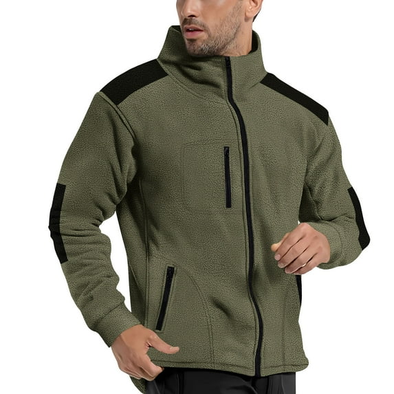 Men's Fleece Jacket with Contrast Panels, Full Zip, Warm and Comfortable for Outdoor Activities, Navy Blue