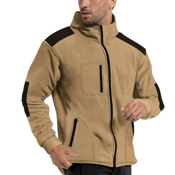 Men's Fleece Jacket with Contrast Panels, Full Zip, Warm and Comfortable for Outdoor Activities, Navy Blue