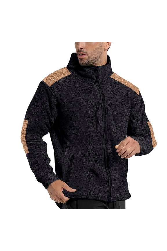 Men's Fleece Jacket with Contrast Panels, Full Zip, Warm and Comfortable for Outdoor Activities, Navy Blue