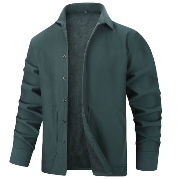 Men's Fleece Jackets Button Down Shacket Tops Solid Color Lapel Collar Long Sleeve Fall Casual Outerwear (2XL, Green)