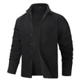 thumbnail image 1 of Men's Fleece Jackets Button Down Shacket Tops Solid Color Lapel Collar Long Sleeve Fall Casual Outerwear (L, Black), 1 of 7