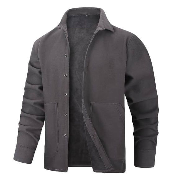 Men's Fleece Jackets Button Down Shacket Tops Solid Color Lapel Collar Long Sleeve Fall Casual Outerwear (XL, Gray)