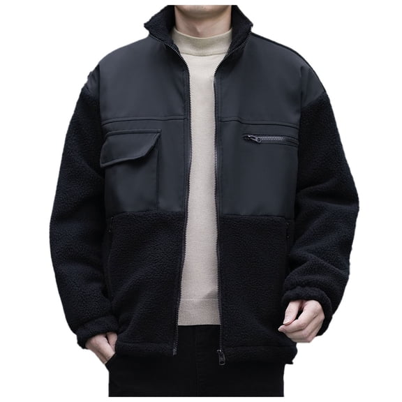 Men's Fleece Jackets & Coats Warm Short Zip Up Loose Fit Casual Soft Winter Outwear S Tops