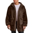 thumbnail image 1 of Men's Fleece Jackets Fuzzy Sherpa Long Sleeve Open Front Hooded Cardigan Coat Outwear Fall Winter Warm Tops with Pockets (L, Brown), 1 of 6
