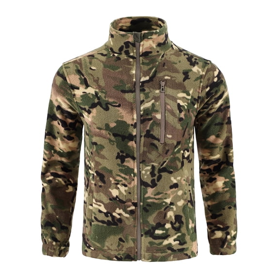 Men's Fleece Jackets Winter Warm Stand Collar Full Zip Softshell Coat with Zip Pocket Loose Fit Casual Cargo Jacket for Outdoor Work Travel Hiking Daily Wear Green 2XL