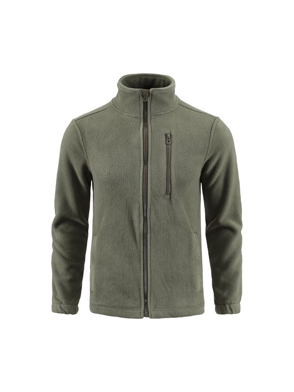Men's Fleece Jackets Winter Warm Stand Collar Full Zip Softshell Coat with Zip Pocket Loose Fit Casual Cargo Jacket for Outdoor Work Travel Hiking Daily Wear Army Green XL