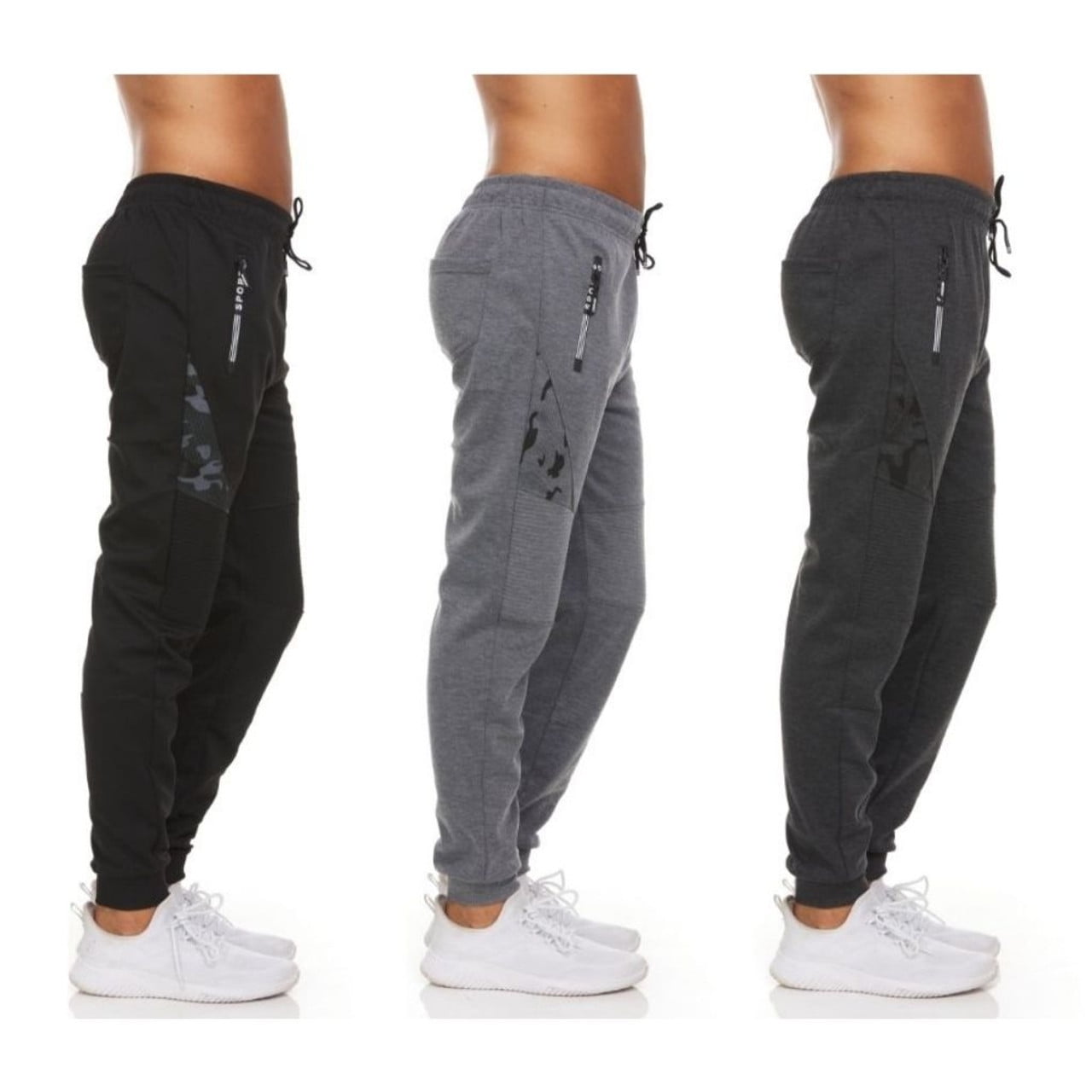 Men s Moisture Wicking Jogger Pants with Zipper Pockets 3 Pack