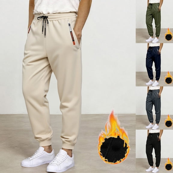 Men's Fleece Jogger Sweatpants With Pockets Drawstring Athletic Active Workout Gym Sweat Pants Running Pants White M