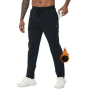 NEIKU Men's Winter Warm Fleece Jogging Pants Water Resistant With 3 Zipper Pockets Athletic Gym Workout Sweatpants Black L