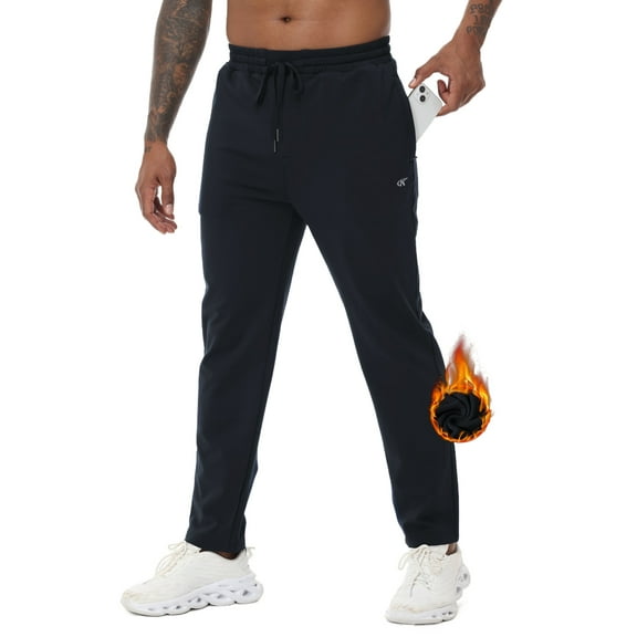 NEIKU Men's Winter Warm Fleece Jogging Pants Water Resistant With 3 Zipper Pockets Athletic Gym Workout Sweatpants Black XL
