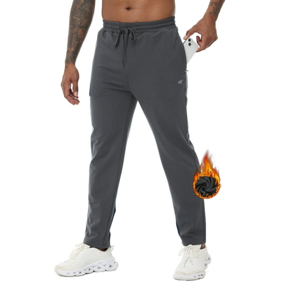 NEIKU Men's Winter Warm Fleece Jogging Pants Water Resistant With 3 Zipper Pockets Athletic Gym Workout Sweatpants Irongray XL