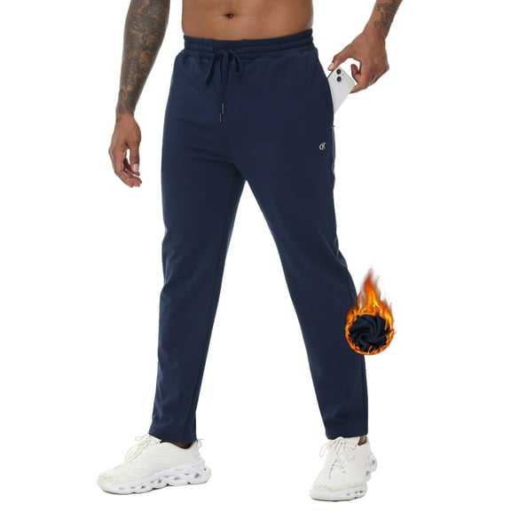 NEIKU Men's Winter Warm Fleece Jogging Pants Water Resistant With 3 Zipper Pockets Athletic Gym Workout Sweatpants Navy M