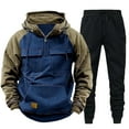 thumbnail image 1 of Men's Fleece Lined 2PC Outfit Quarter Zip Pullover Hoodie with Pockets Elastic Cuffed Joggers Tracksuit Blue XL, 1 of 6