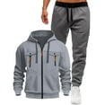 thumbnail image 1 of Men's Fleece Lined 2PC Sweatsuits Long Sleeve Zip Up Hoodie Jacket Elastic Waist Cuffed Joggers Loungewear Set with Pockets Gray S, 1 of 3