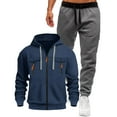 thumbnail image 1 of Men's Fleece Lined 2PC Sweatsuits Long Sleeve Zip Up Hoodie Jacket Elastic Waist Cuffed Joggers Loungewear Set with Pockets Navy S, 1 of 3
