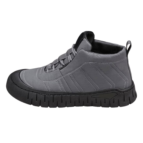 Men's Fleece Lined Ankle Boots Winter Warm Slip On Sneakers Casual Platform Non Slip Lace Up Tennis Shoes Gray 8.5
