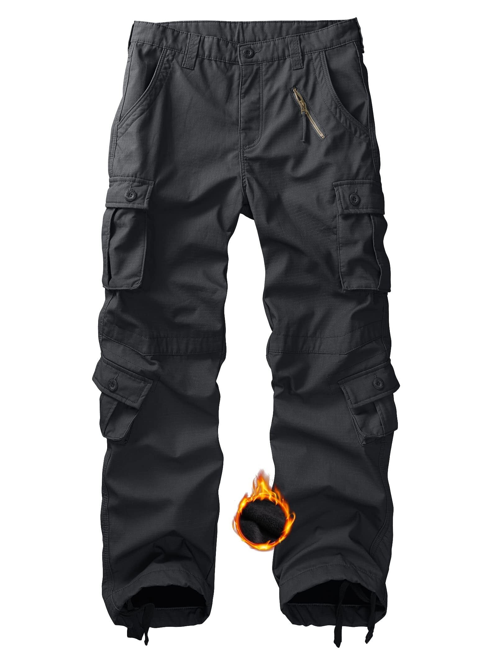 Men's Fleece Lined Camo Hiking Tactical Ripstop Pants Winter Outdoor ...