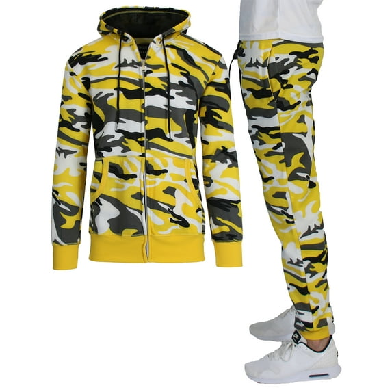Men’s Fleece-Lined Camo Hoodie & Jogger 2-Piece Top & Bottom Set (S-2XL)