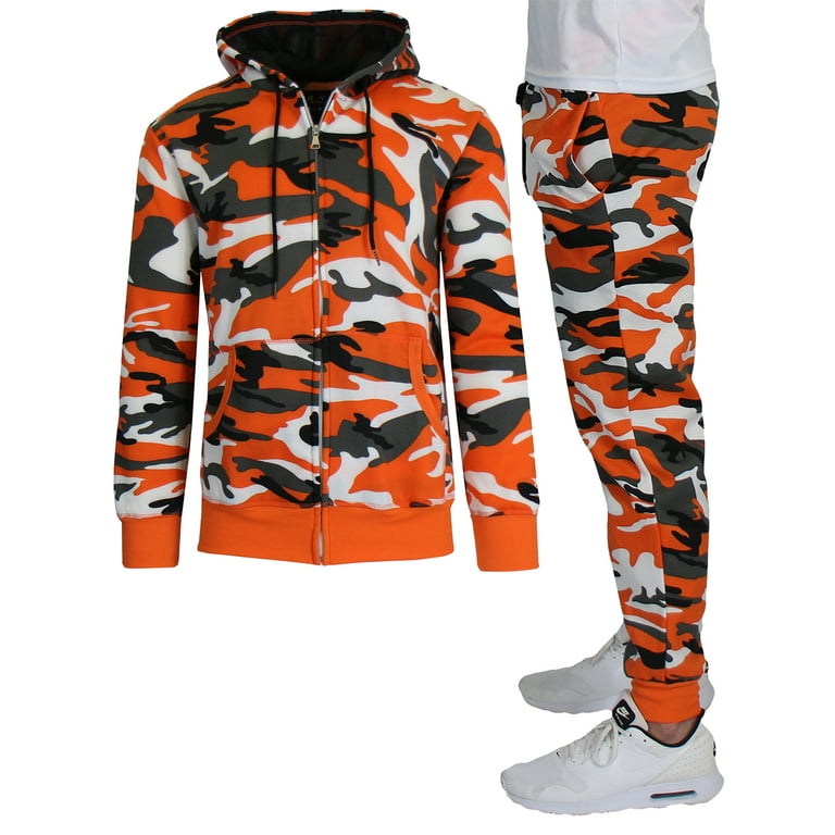 Men s Fleece Lined Camo Hoodie Jogger 2 Piece Top Bottom Set S 2XL