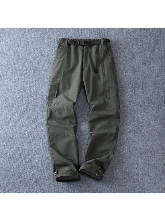 Men's Fleece Lined Cargo Pants Thermal Work Pants with Elastic Waist Drawstring Multi Pocket Casual Outdoor Winter Trousers