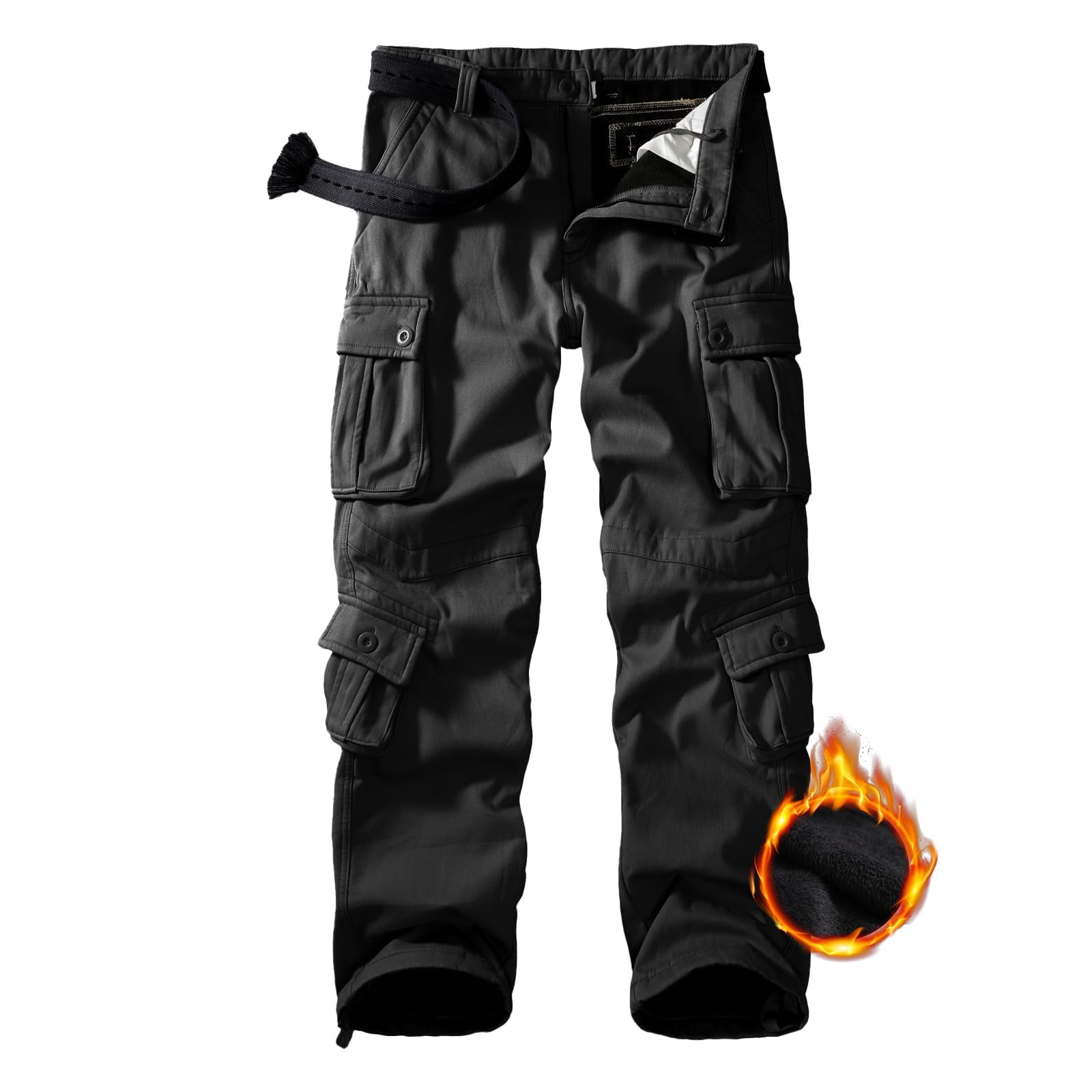 Men's Fleece Lined Cargo Pants, Winter Camo Hiking Pants Casual Work ...