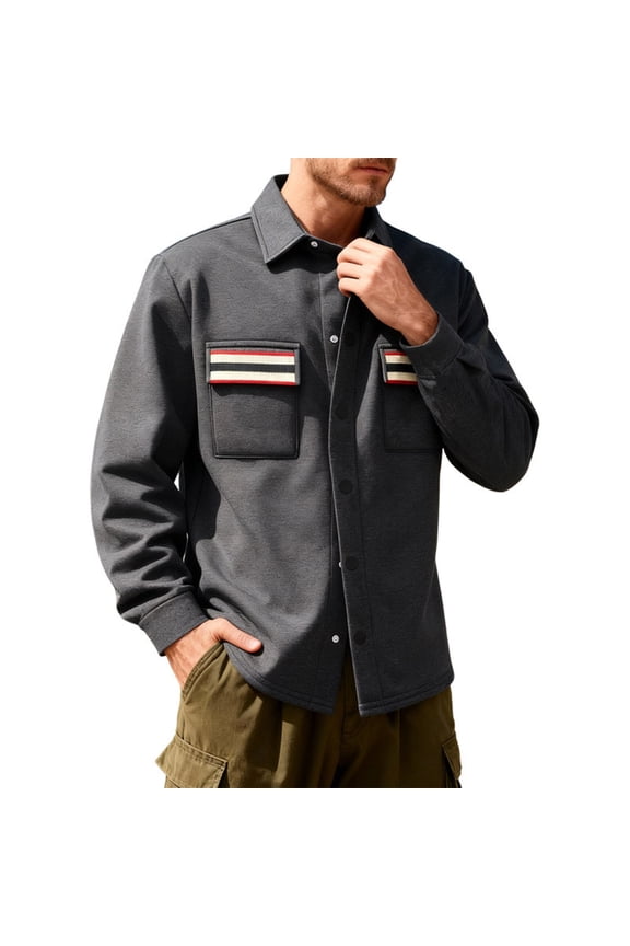 Men's Fleece Lined Cargo Shirt Jacket - Slim Fit Winter Warm Button Down Outdoor Shacket