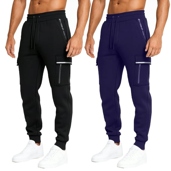 Men's Fleece Lined Cargo Tech Joggers 2-Pack