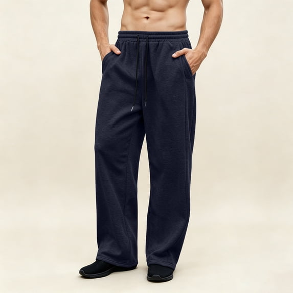 Men's Fleece Lined Casual Pants Fall Winter Drawstring Waist Straight Wide Leg Joggers Casual Loose Fit Athletic Sweatpants with Pockets