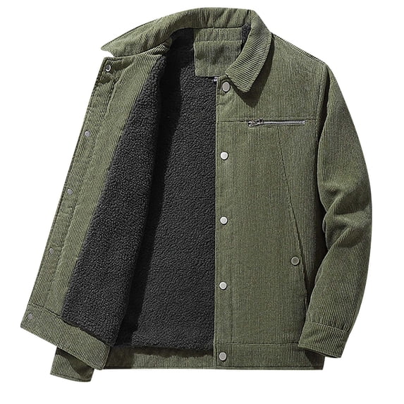 Men's Fleece Lined Coat Corduroy Button Down Cardigan Shirt Coat Thermal Solid Color Turndown Collar Long Sleeve Casual Sportwear Jacket