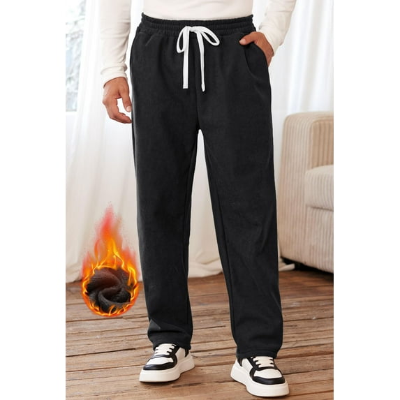 Men's Fleece-Lined Corduroy Sweatpants Winter Thermal Elastic Waistband Drawstring Casual Pant (S-2XL)