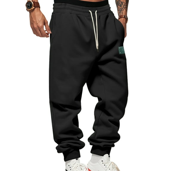 Men's Fleece-Lined Cuffed Leggings Loose-Fit Trendy Sports Casual Pants