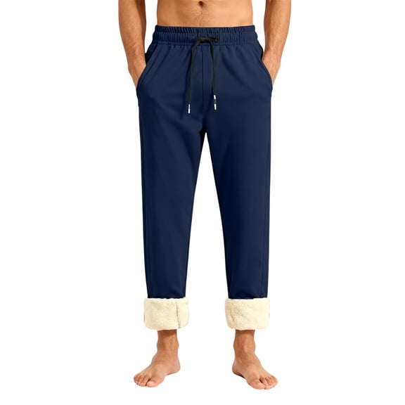 Men’s Fleece Lined Drawstring Waist Pajama Pants with Elastic Cuffs and Side Pockets for Indoor and Outdoor Wear