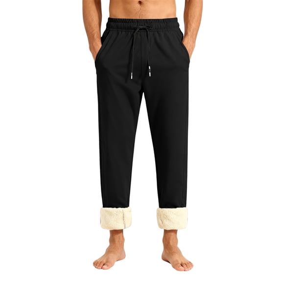 Men’s Fleece Lined Drawstring Waist Pajama Pants with Elastic Cuffs and Side Pockets for Indoor and Outdoor Wear
