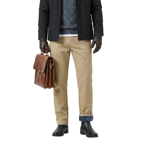 Men's Fleece Lined Dress Pants Winter Warm Thermal Business Casual Chinos Stretchy Cotton Work Trousers (Black, Navy, Grey, Khaki)