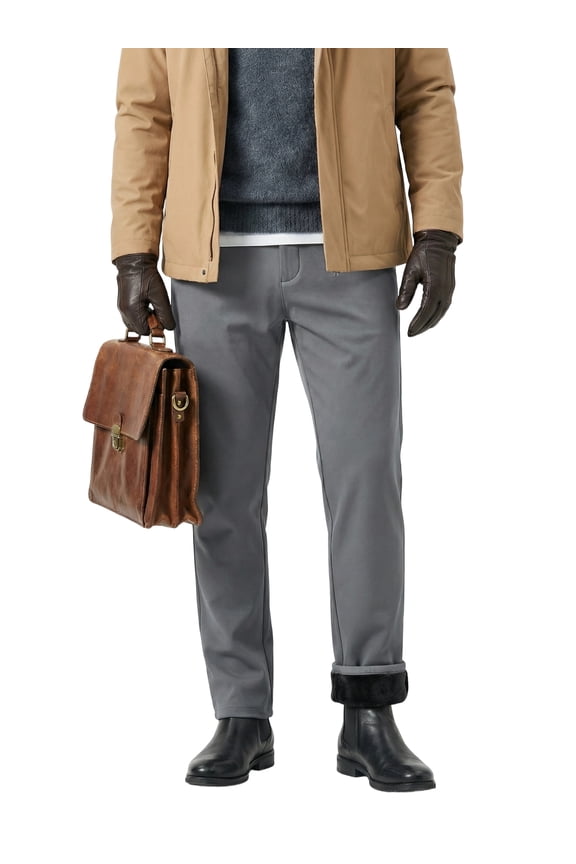 Men's Fleece Lined Dress Pants Winter Warm Thermal Business Casual Chinos Stretchy Cotton Work Trousers (Black, Navy, Grey, Khaki)