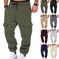 thumbnail image 1 of Men's Fleece-Lined Elastic Waist Drawstring Cargo Athletic Joggers - Loose Fit Multi-Pocket Tapered Leg Winter Workouts Pants for Casual & Outdoor Wear,Black,S, 1 of 7