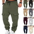thumbnail image 1 of Men's Fleece-Lined Elastic Waist Drawstring Cargo Athletic Joggers - Loose Fit Multi-Pocket Tapered Leg Winter Workouts Pants for Casual & Outdoor Wear,Wine,3XL, 1 of 7