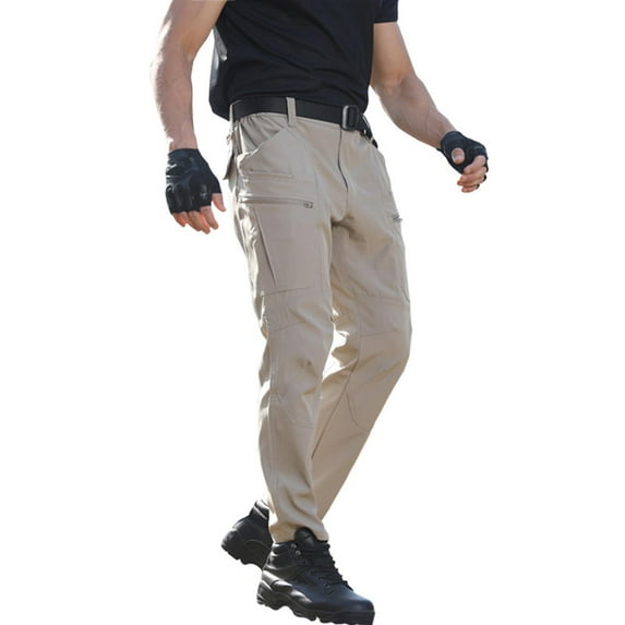Men's Fleece-Lined Elastic Waist Quick-Dry Cargo Pants with Multiple Pockets, Outdoor Training Trousers for Hiking, Sports, and Cold Weather, Limited Time Offer