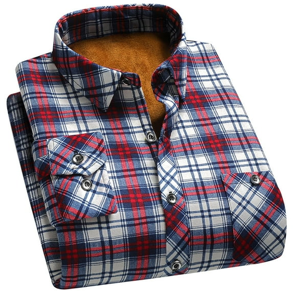 Men's Fleece-Lined Flannel Shirt Warm Plaid Button-Down Long Sleeve Winter Business Casual Shirt Thermal Lining Office Appropriateirt Thermal Lining Office Appropriate Fall Winter Layering Essential
